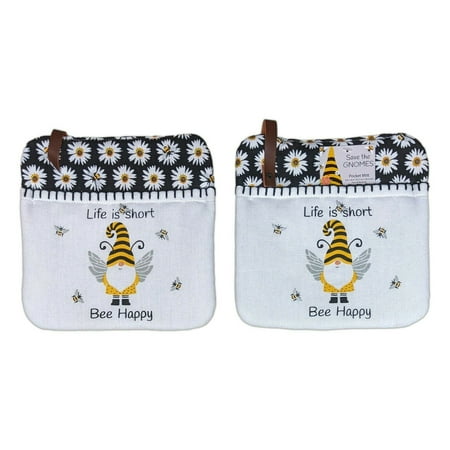 

Set of 2 Save The Gnomes LIFE IS SHORT BEE HAPPY Pocket Oven Mitts by Kay Dee