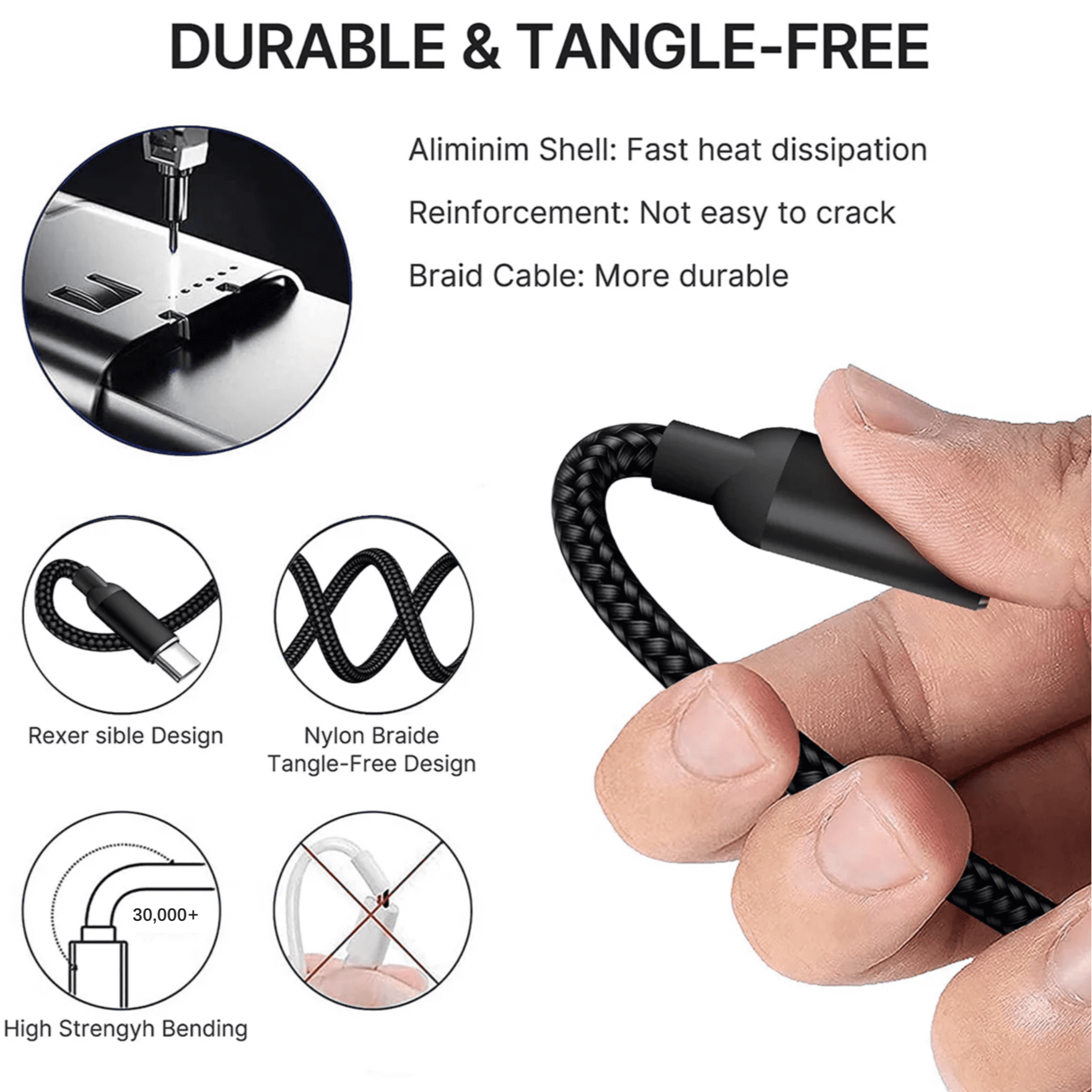 2 Pack Multi Charging Cable, 3 in 1 Multi Phone Charger Cable Fast Charging Cord with USB C, Micro USB Cable Compatible with iPhone/iPad/Samsung/Android Phone, Black