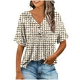 thumbnail image 7 of JTZGDY Henley Shirts for Women Cute Floral Pattern Printed Short Sleeve Button V Neck Graphic T-Shirts Loose Fit Dressy Tunic Blouse Beige XXL, 7 of 7