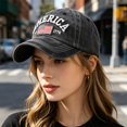 thumbnail image 5 of CUIYUAN Baseball Caps Washed Cotton America US Flag Embroidery Distressed Dad Hat Adjustable Sun Patriotic Golf Hat Sun Hats for Women Black, 5 of 7