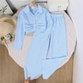 thumbnail image 2 of bbymog Girls 2 Piece Outfit Strip Long Sleeve Button Down Shirts and Elastic Waist Pants Set Fall Kids Clothing Sets Size 8-13 Sky Blue 12-13 Years, 2 of 9