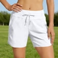 thumbnail image 2 of PWPSG Women's High Waist Drawstring Quick Dry Side Split Athletic Shorts, Zipper Pockets for Yoga Workout Daily Commute White S, 2 of 8