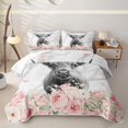 thumbnail image 2 of Homewish Highland Cow Quilt King for Girls, Pink Floral Gray Marble King Coverlet Set, 3pcs, 1 Comforter and 2 Pillowcases, 2 of 7