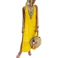 thumbnail image 1 of Innerwin Longue Robe Côté Fendue Dames Robe de Soirée Sans Manches Décontracté Maxi Robes Jaune 4XL, 1 of 2