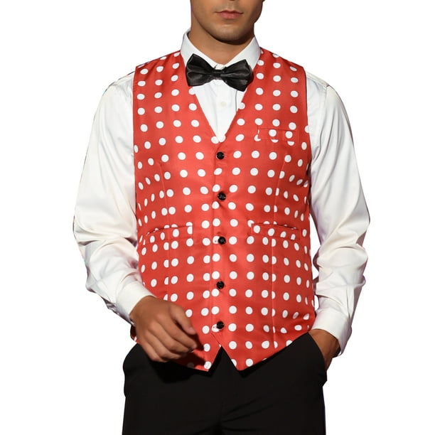 Chaleco sin mangas de ajuste slim para hombres, patrón de lunares, color rojo M