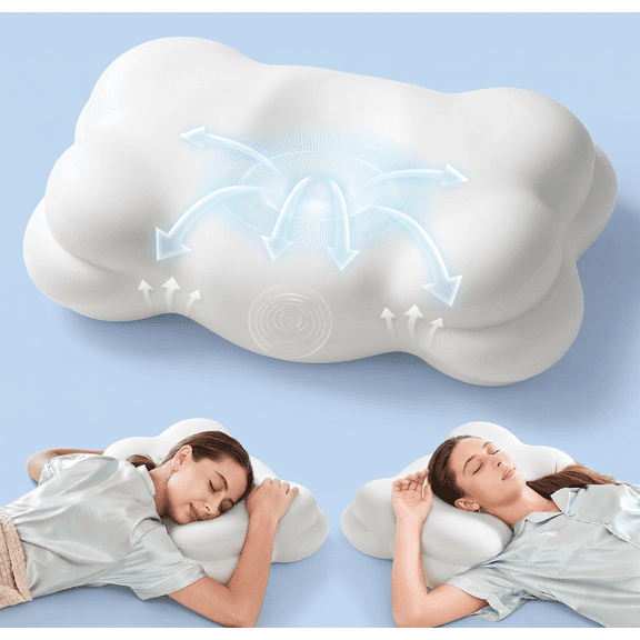 Ergonomic Memory Foam Cervical Pillow for Neck Pain Relief - Cloud Contour Design for Side/Back/Stomach Sleepers with Washable Breathable Pillowcase
