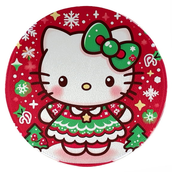 Hello Kitty Christmas Round Rug Washable Circle Rug Non Slip Round Doormat Anime Printed Flannel Round Entryway Rug Floor Carpet Round for Entrance, Entryway, Bedroom 23.6 Inch