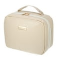 thumbnail image 1 of Bolsa de aseo de viaje, bolsa de maquillaje de gran capacidad, bolsa cosmética de cuero PU para mujeres y niñas, color beige, 1 of 7