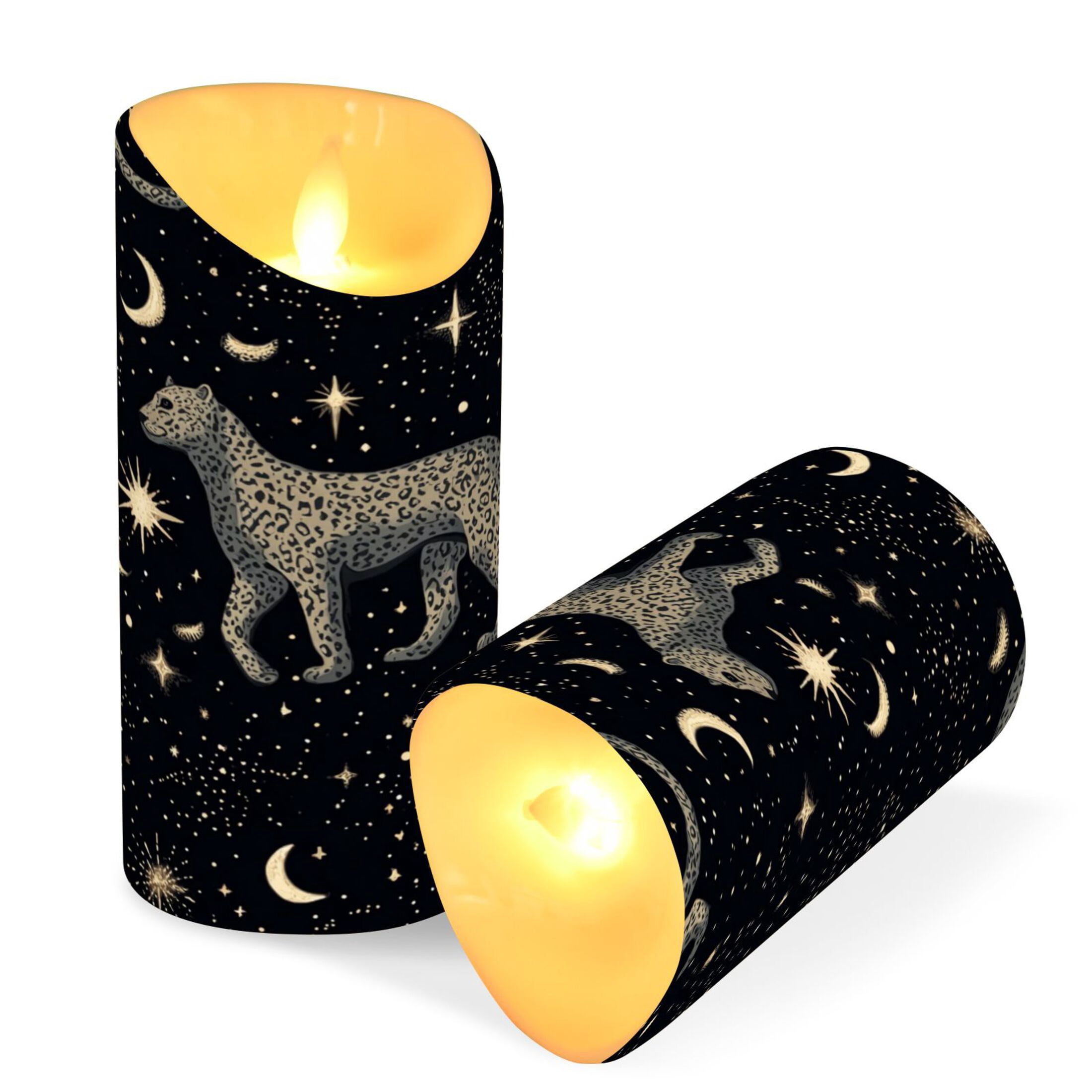 Iauyy Flameless Candles Battery Operated LED Pillar Candles with Remote and Timer, Leopard Set of 2 （M)