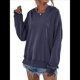 thumbnail image 1 of Sudadera de Larga para Mujer, Holgada, para Hacer Ejercicio, para Salir, Informal, con Capucha Azul Marino L, 1 of 10