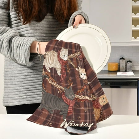 

BZSMCE Kitchen Towels Creative Plaid Of Cats Pattern Durable Kitchen Towel