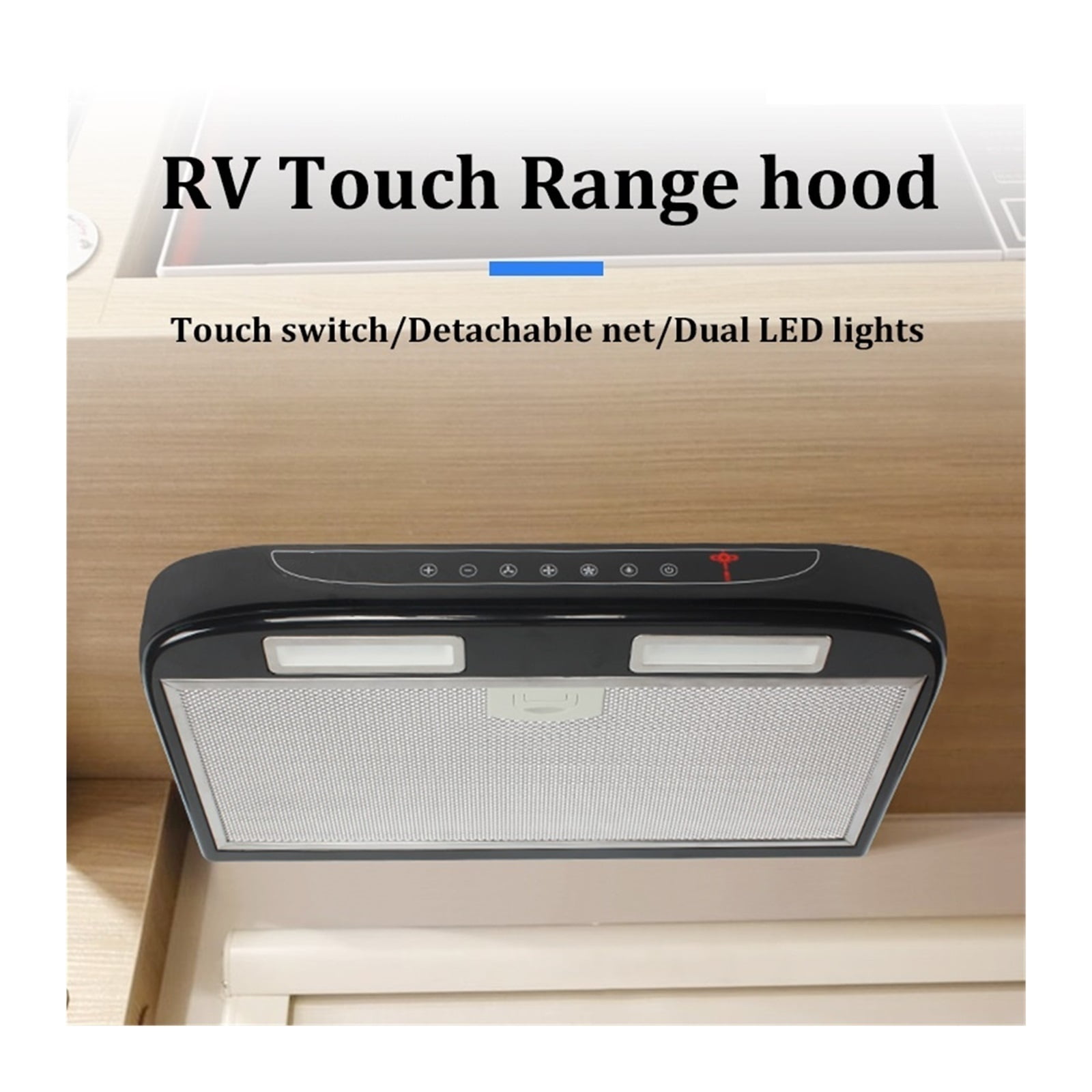RV Caravan Accessories Vehicle Mounted Range Hood Black With LED Light Stainless Steel Mesh For Motorhom Camper ,Effortless Installation