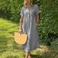 thumbnail image 6 of Joernso Striped Lapel Button Down Shirt Dress with Pockets Summer Casual Short Sleeve A-line Long Shift Beach Dress for Women, 6 of 8