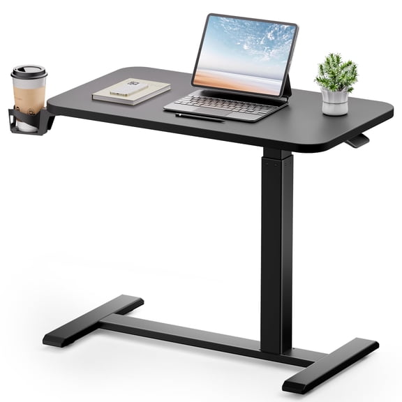 Black-Hidden Adjustable Height Mobile Standing Desk With Hidden Wheels For Home Office Computer Workstation