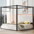 thumbnail image 2 of Euroco King Size Canopy Bed with Metal Frame and Upholstery Headboard, Black, 2 of 10