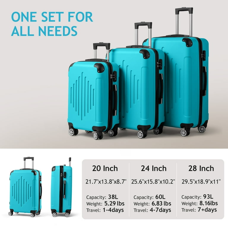 Zimtown 3 Piece Luggage Set, Carry on Suitcase Sets Hardside Lightweight  Spinner with TSA Lock, Sea Blue 