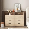 thumbnail image 3 of Meteorleg 6 Drawer Dresser with Open Storage,Natural Wood Dresser,Modern Double Dresser for Bedroom,Living Room,Entryway,Light Oak, 3 of 9