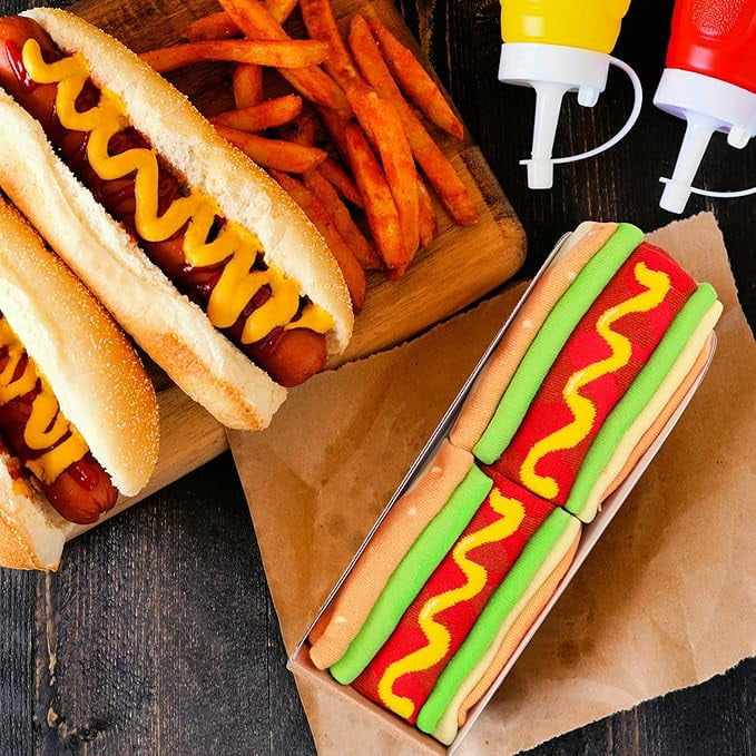 Funny Hot Dog Socks Box for Men Dad Women Teen Boys - Fun Novelty Funky Crazy Silly Cool Cute Food Socks-Easter Fathers Valentines Christmas Birthday Taco Gift Stocking Stuffers