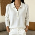 thumbnail image 2 of Vynhevius Women's Collared Henley Sweater Solid Button Neck Long Sleeve Loose Knit Fall Casual Pullover Knit Tops, 2 of 5