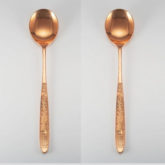 99.9% Pure Copper Spoon Phoenix Design, Set of 2，Soup Spoon, Copper Dinner Spoon, Copper Tableware (Length：8.26'', width：1.5'')
