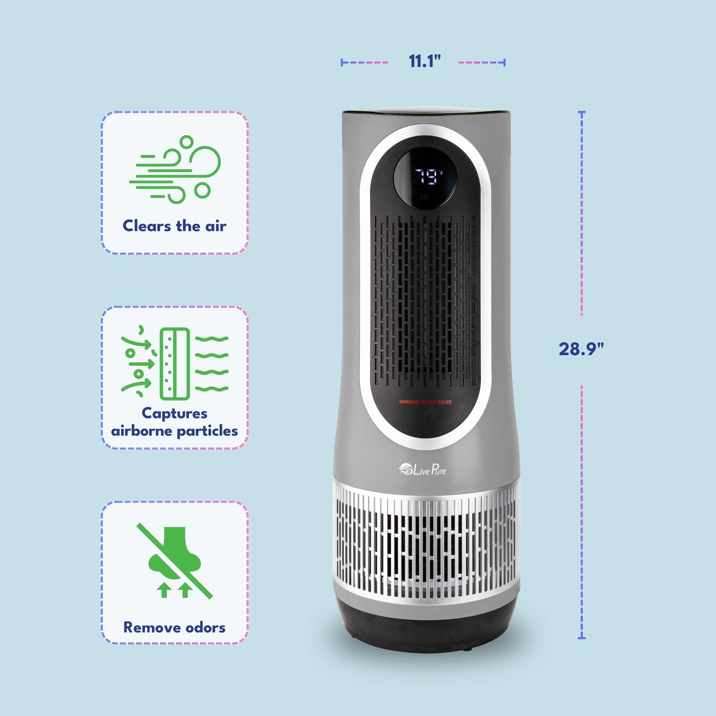 LivePure LP500APHTR 2 in 1 Clean Heat Air Purifier & Heater, Gray