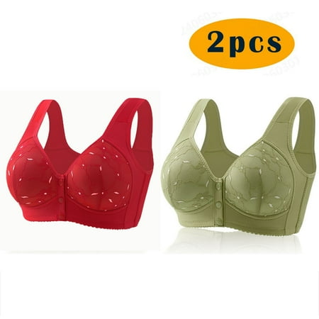 Crunowin 2Pc Bra For Seniors Front Closure for Women  Soft Casual Bra Plus Size Wire Free Lingerie Green S