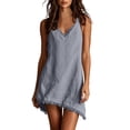 thumbnail image 2 of QUNYINEY Womens Sun Dresses Summer Casual Sleeveless Cotton A Line Mini Slip Dress Tassel V-Neck Solid Loose Fit Dresses, 2 of 9