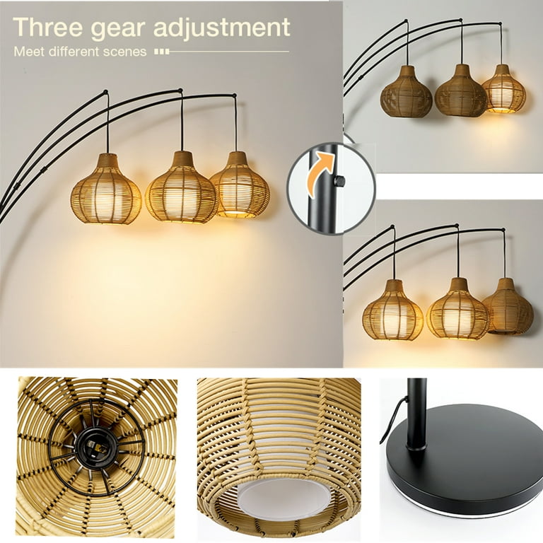 DingLiLighting 3 Light Rustic and Rattan Floor Lamp Adjustable