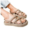 thumbnail image 3 of ZTTD Bohemian Sandals for Women Flat Linen Rope Platform Female Open Toe Slip-On Shoes Beige, 3 of 7