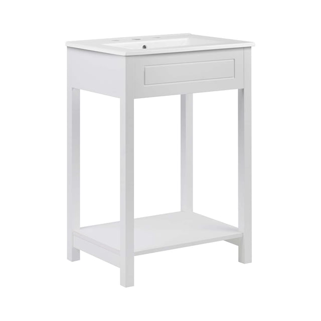 Pemberly Row 24" MDF Ceramic and Particleboard Bathroom Vanity in White