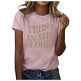 thumbnail image 1 of T-shirt à Manches Courtes pour Femmes, Mode Estivale, Art de Loisirs, Couleur Unie, Imprimé Lettre, Col Rond, 1 of 5