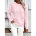 thumbnail image 2 of Womens Crew Neck Casual Sweater Long Sleeve Trendy Spring Top Fashion Pullover Pink S, 2 of 5