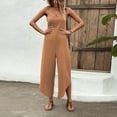 thumbnail image 3 of Usmixi Jumpsuits for Women Fashion Irregular Loose Wide Leg Lightweight Spaghetti Strap Long Jumpsuits Overalls Summer Formal Solid Square Neck Sleeveless Maxi Rompers Khaki m, 3 of 6