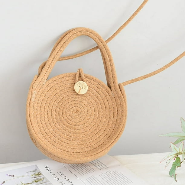 Zhuge Bolso de hombro tejido para mujer, bolso de mano tejido, bolso de mano tejido elegante para playa de verano, bolsos de hombro de 7,87 x 7,87 pulgadas (caqui)