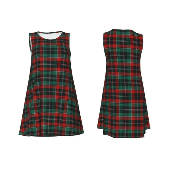 Horeoi Tartan Plaid Print Women's Sleeveless Dress Cotton-like Flared Hem Deep Side Pockets Above-Knee
