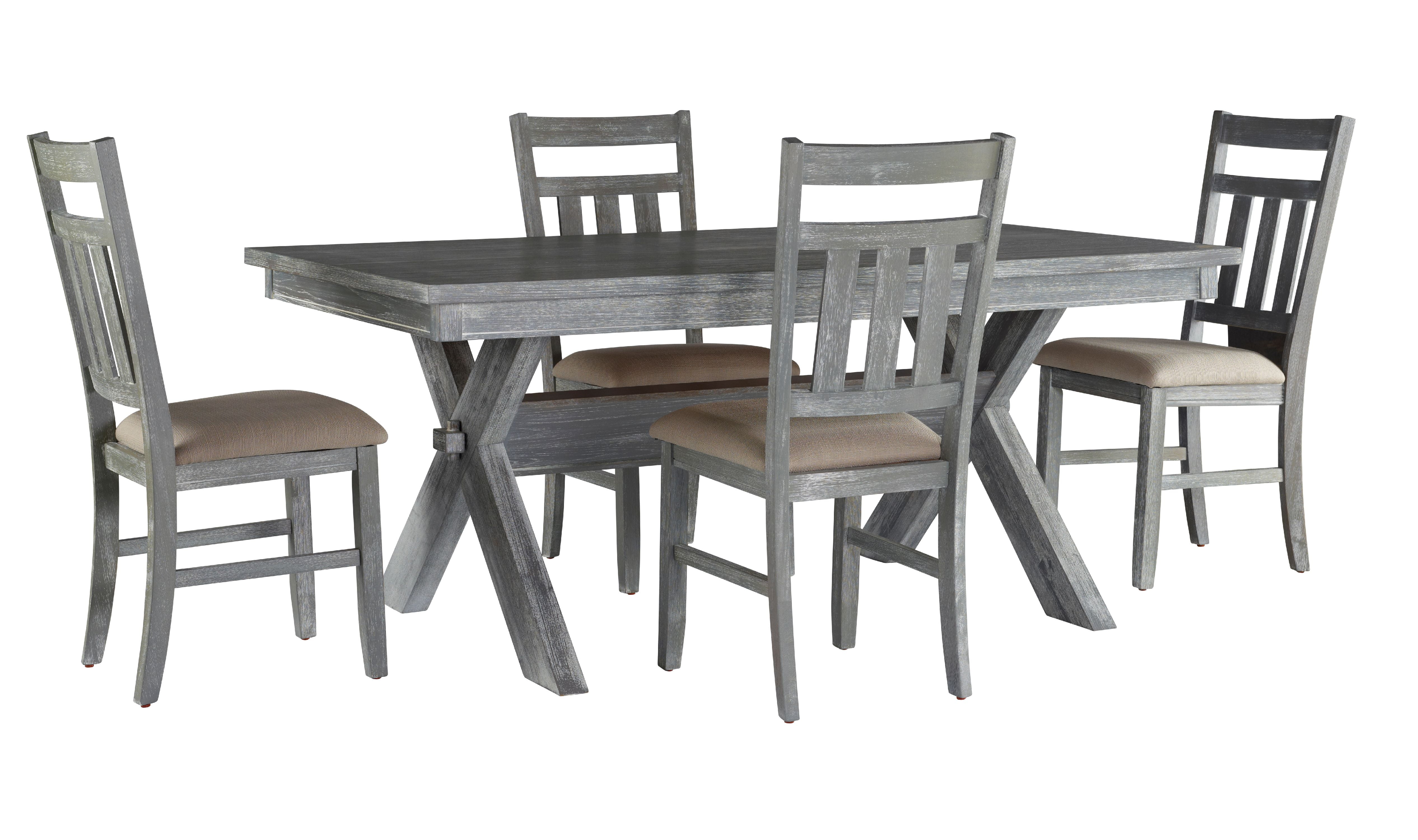 Turino Farmhouse 5Piece Dining Set, Weathered Gray Base with Tan