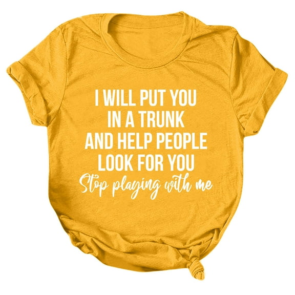 Pimfylm Summer Shirts for Women, Printed T-Shirt for Women Casual Summer Junior Girls Short Sleeve Tee Tops with Crew Neck(Yellow,3XL)
