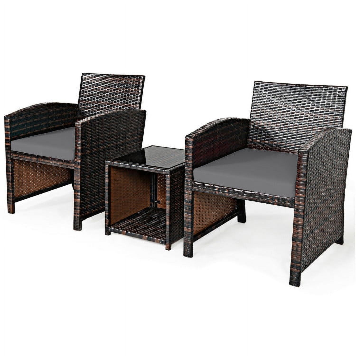 Aimee Lii 3 Pieces Patio Cushioned Wicker Conversation Set, Outdoor Sectional Set with with Glass Coffee Table, Gray Aimee Lii 3 Pieces Patio Cushioned Wicker Conversation Set, Outdoor Sectional Set with with Glass Coffee Table, Gray