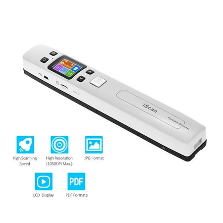 iScan 02 Portable Handheld Wand Document/ Book/ Images Scanner 1050DPI Resolution High Speed Scanning A4 Size JPEG/ PDF Format Colorful LCD Display for Office Business Reciepts
