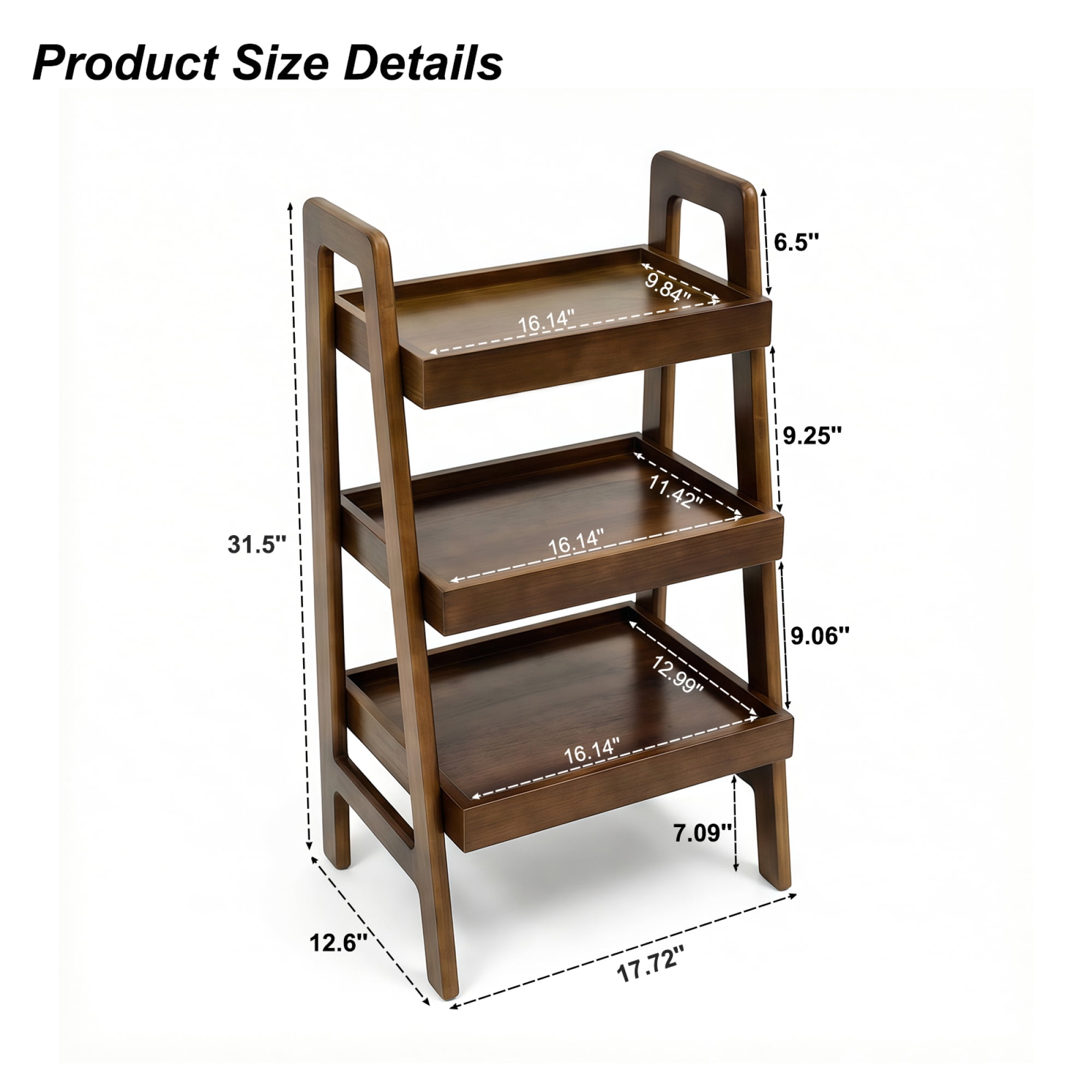 3-Tier Ladder Shelf,Small Freestanding Bookshelf Wood Side Table with Open Storage,Space-Saving for Living Room/Bedroom/Study