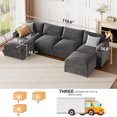 thumbnail image 3 of Velvet Modular and Padded Armrests Sectional U Shaped Sofa with Chaise and Cup Holder, Gray, 3 of 7