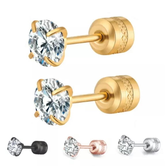 GKNET Surgical Steel Round Clear Cubic Zircon Stud Earrings Screw Back Men Women 2-6mm-Silver-5mm