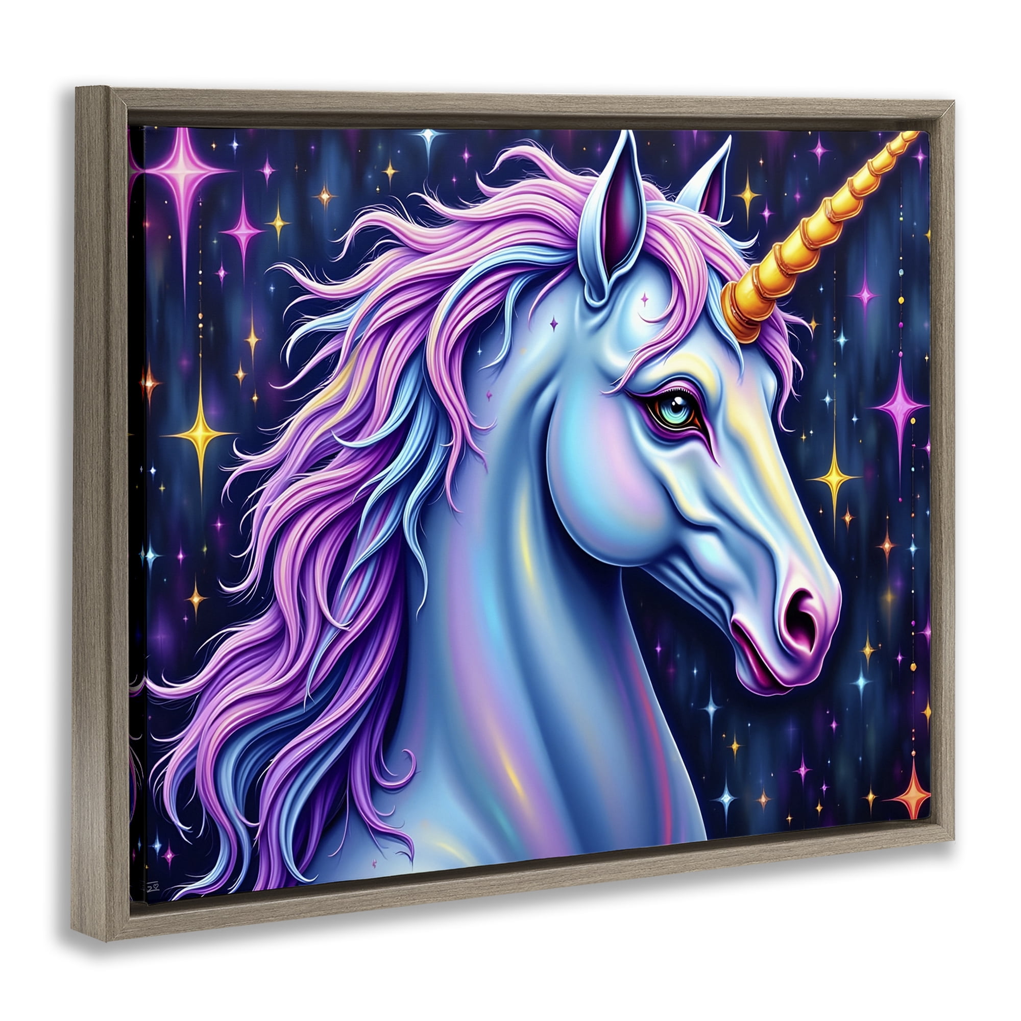 Stupell Industries Star Dancer Unicorn Brown Framed Floater Canvas Wall Art, design by Tabz Jones
