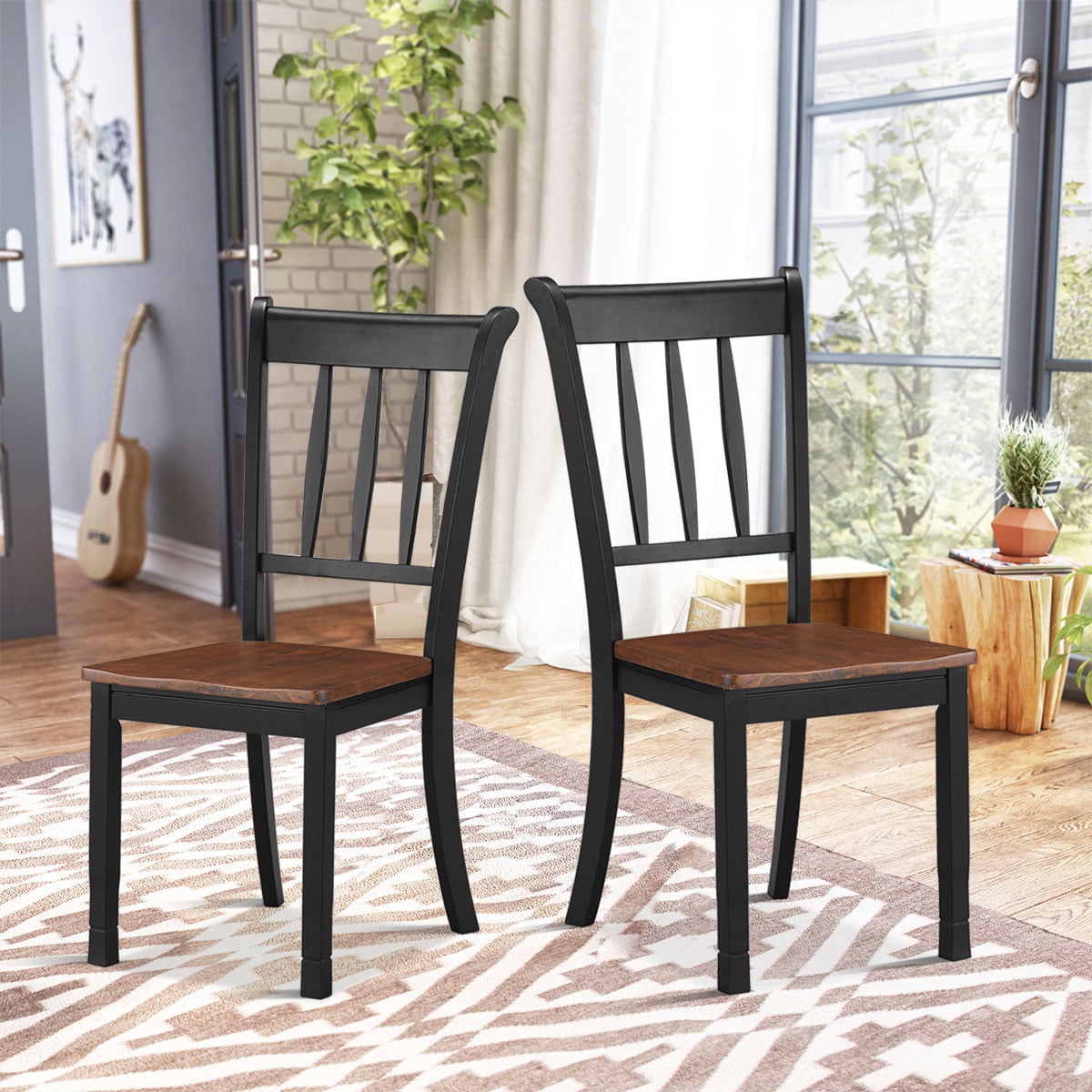 Costway Set of 2 Wood Dining Chair High Back Kitchen Whitesburg Side Chair Black