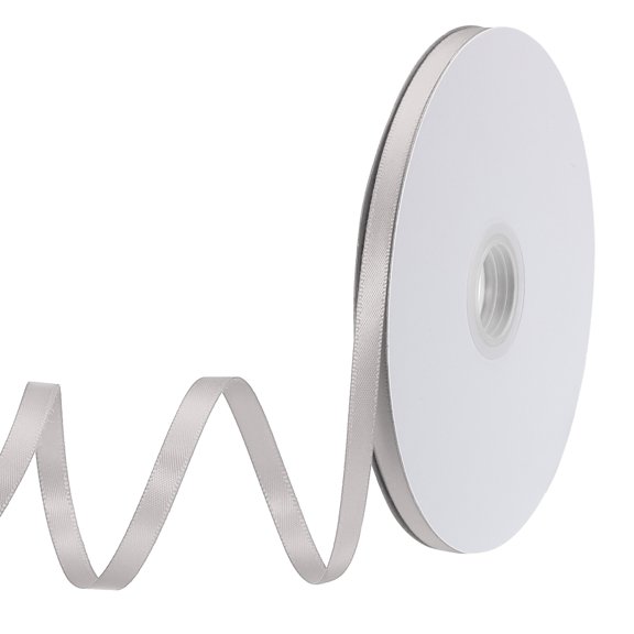 Uxcell Satin Ribbon Grosgrain Solid Silk Wedding Bouquet Ribbon for Valentine's Day Gift Wrapping Cake Box Bows Grey-1/4" x 50 Yard