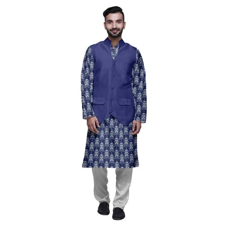 

Atasi Printed Kurta Pajama Jacket Set Mandarin Collar Traditional Ethnic Shirt