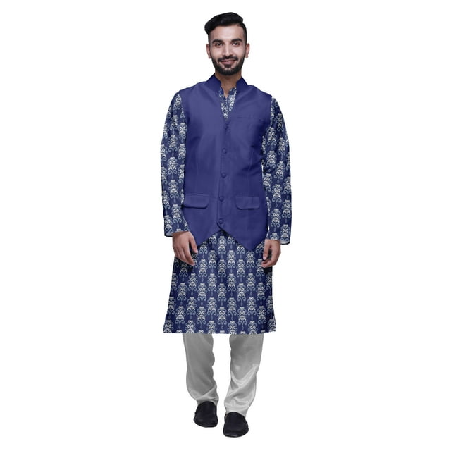 Atasi Ensemble Kurta Pyjama Imprimé Veste Col Mandarin Chemise Ethnique Traditionnelle