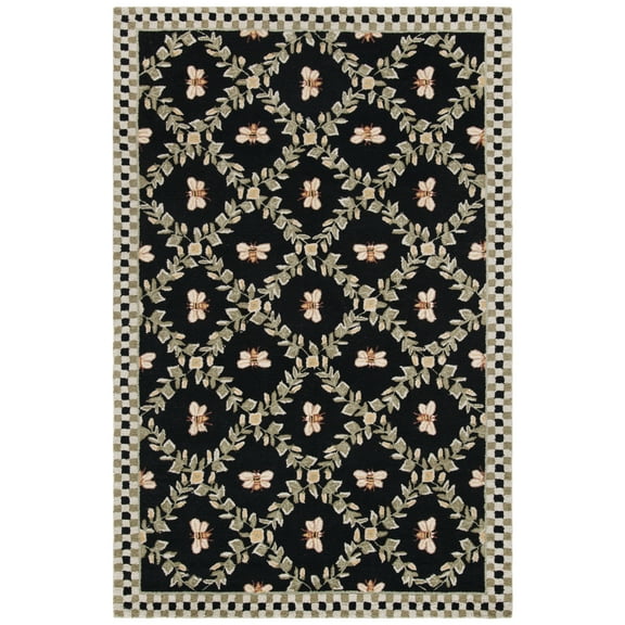 SAFAVIEH Chelsea Lara Floral Wool Area Rug, Black, 7'6" x 9'6" Oval