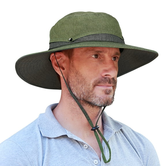 Tirrinia Unisex Safari Sun Hat with Wide Brim and Adjustable Drawstring, Boonie Cap for Camping