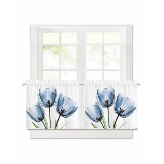 Blue Tulip Short Blackout Curtains 30Inch Long Flower Farmhouse Rod Pocket Kitchen Curtains, 2 Panels Thermal Insulated Room Darkening Drapes for Bedroom, 30"W x 30"L